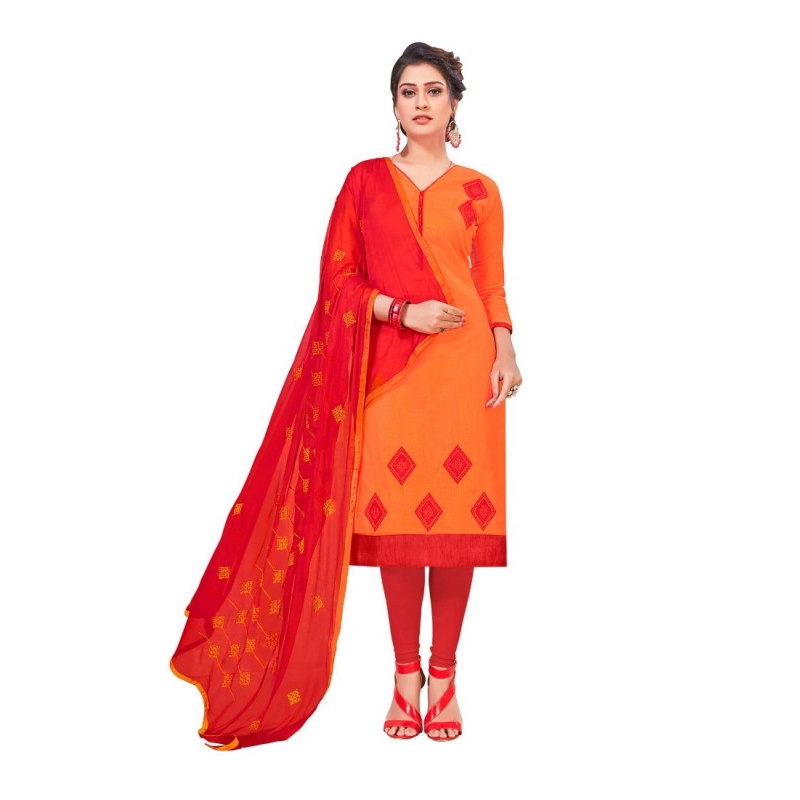 Women's Slub Cotton Unstitched Salwar-Suit Material With Dupatta (Orange, 2 Mtr) Women's Slub Cotton Unstitched Salwar-Suit Material With Dupatta (Orange, 2 Mtr)