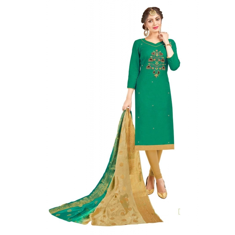 Women's South Slub Cotton Unstitched Salwar-Suit Material With Dupatta (Green, 2 Mtr) Women's South Slub Cotton Unstitched Salwar-Suit Material With Dupatta (Green, 2 Mtr)