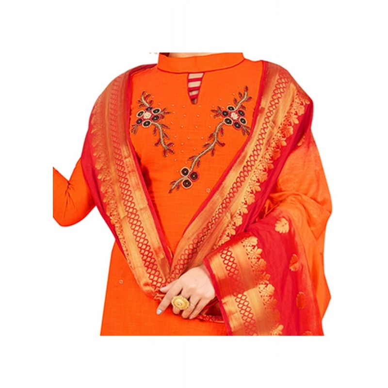 Women's South Slub Cotton Unstitched Salwar-Suit Material With Dupatta (Orange, 2 Mtr) Women's South Slub Cotton Unstitched Salwar-Suit Material With Dupatta (Orange, 2 Mtr)