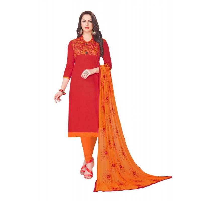Women's Glaze Cotton Unstitched Salwar-Suit Material With Dupatta (Red, 2 Mtr) Women's Glaze Cotton Unstitched Salwar-Suit Material With Dupatta (Red, 2 Mtr)
