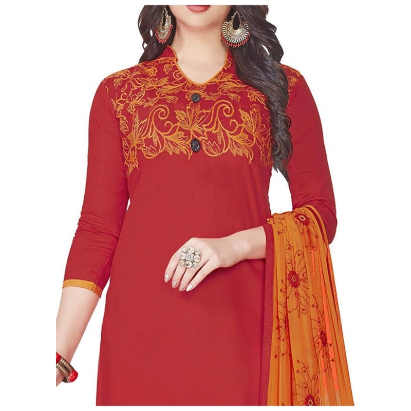 Women's Glaze Cotton Unstitched Salwar-Suit Material With Dupatta (Red, 2 Mtr) Women's Glaze Cotton Unstitched Salwar-Suit Material With Dupatta (Red, 2 Mtr)