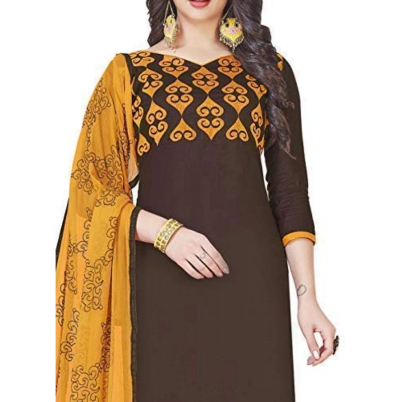 Women's Glaze Cotton Unstitched Salwar-Suit Material With Dupatta (Brown, 2 Mtr) Women's Glaze Cotton Unstitched Salwar-Suit Material With Dupatta (Brown, 2 Mtr)
