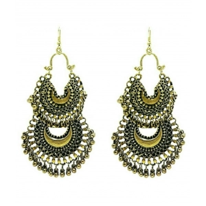 Generic Women's Gold Plated Hook Dangler Hanging Earrings-Gold