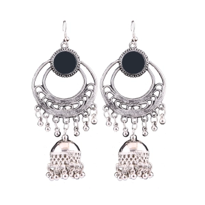 Generic Women's Silver Oxidized Hook Dangler Hanging Afgani Tribal Fancy Earrings-Silver