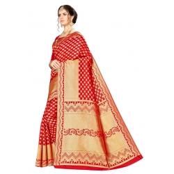 Generic Women's Banarasi silk Saree with Blouse (Red, 5-6mtr)