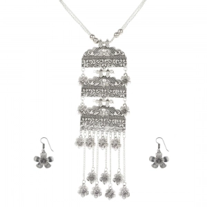 Designer German Silver Oxidized Necklace Set with Earrings