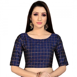 Generic Women's Brocade, Inner-Cotton Full Stitched Padded Blouse (Navy Blue ) Generic Women's Brocade, Inner-Cotton Full Stitched Padded Blouse (Navy Blue )