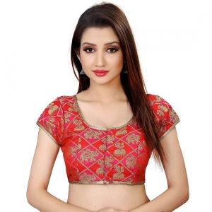Generic Women's Brocade, Inner-Cotton Full Stitched Padded Blouse (Red) Generic Women's Brocade, Inner-Cotton Full Stitched Padded Blouse (Red)