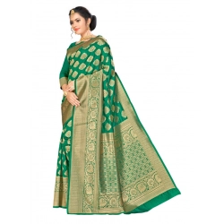 Generic Women's Banarasi Silk Saree (Green, 5-6mtrs)