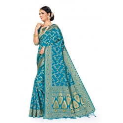 Generic Women's Banarasi Silk Saree (Sky blue, 5-6mtrs)