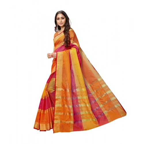 Women's Kota Doria Cotton Saree With Blouse (Orange,6-3 Mtrs) Women's Kota Doria Cotton Saree With Blouse (Orange,6-3 Mtrs)