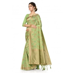 Generic Women's Banarasi (Spun Cotton) Saree (Pista Green,5-6 Mtrs)