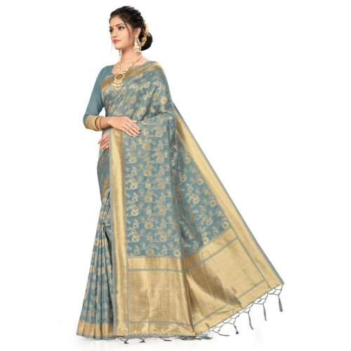 Women's Banarasi (Spun Cotton) Saree (Grey,5-6 Mtrs) Women's Banarasi (Spun Cotton) Saree (Grey,5-6 Mtrs)