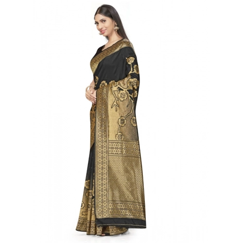 Women's Banarasi Silk Saree (Black,5-6 Mtrs)