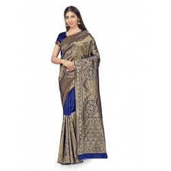 Generic Women's Banarasi Silk Saree (Navy Blue,5-6 Mtrs)