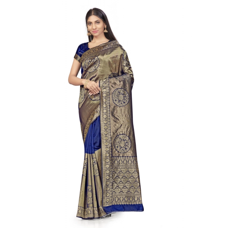 Women's Banarasi Silk Saree (Navy Blue,5-6 Mtrs) Women's Banarasi Silk Saree (Navy Blue,5-6 Mtrs)