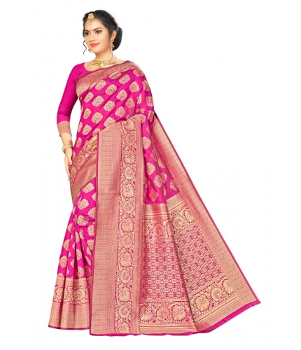 Generic Women's Banarasi Silk Saree (Pink,5-6 Mtrs)