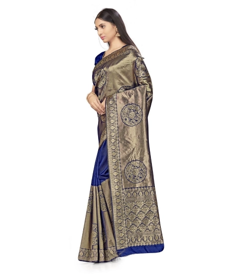 Generic Women's Banarasi Silk Saree (Navy Blue,5-6 Mtrs)