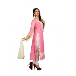 Generic Women's Georgette Unstitched Salwar Suit-Material With Dupatta (Pink & White,2.2 Mtrs) Generic Women's Georgette Unstitched Salwar Suit-Material With Dupatta (Pink & White,2.2 Mtrs)