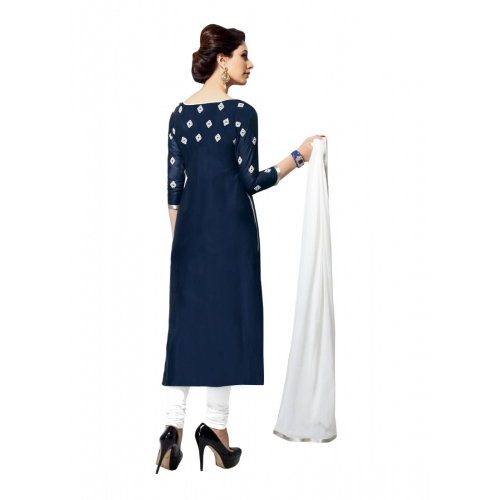 Women's Cotton Unstitched Salwar Suit-Material With Dupatta (Navy Blue,2.2 Mtrs) Women's Cotton Unstitched Salwar Suit-Material With Dupatta (Navy Blue,2.2 Mtrs)