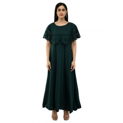 Generic Women's Crepe Solid Sleeveless Full Length Gown(Dark Green)