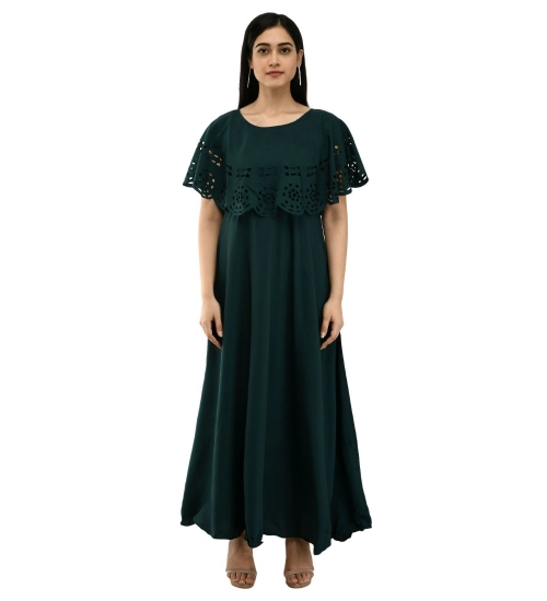 Generic Women's Crepe Solid Sleeveless Full Length Gown(Dark Green)