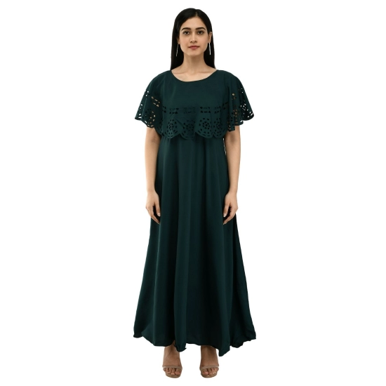 Generic Women's Crepe Solid Sleeveless Full Length Gown(Dark Green)