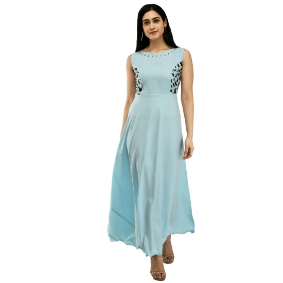 Generic Women's Crepe Solid Sleeveless Full Length Gown(Light Blue) Generic Women's Crepe Solid Sleeveless Full Length Gown(Light Blue)