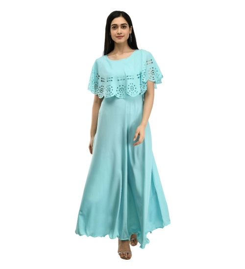 Generic Women's Crepe Solid Sleeveless Full Length Gown(Light Blue)