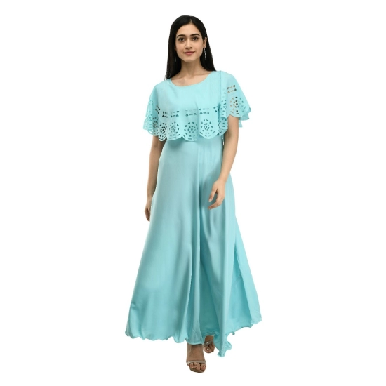 Generic Women's Crepe Solid Sleeveless Full Length Gown(Light Blue)