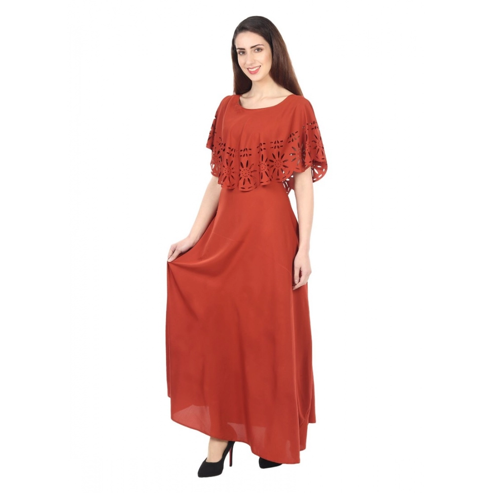 Generic Women's Crepe Solid Sleeveless Full Length Gown(Red)