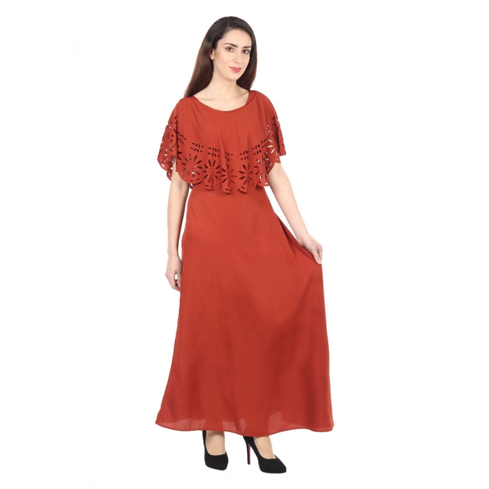 Generic Women's Crepe Solid Sleeveless Full Length Gown(Red)