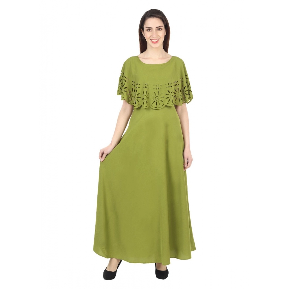 Generic Women's Crepe Solid Sleeveless Full Length Gown(Green) Generic Women's Crepe Solid Sleeveless Full Length Gown(Green)