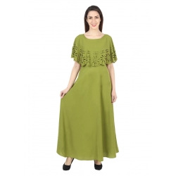 Generic Women's Crepe Solid Sleeveless Full Length Gown(Green)