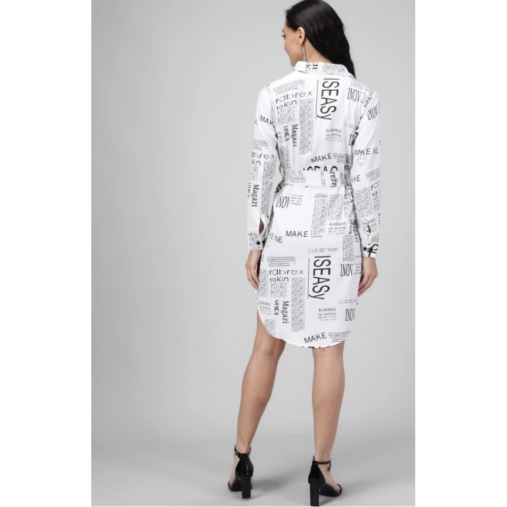 Generic Women's Crepe Paper Print Full Sleeve Short Tops(White)