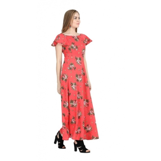 Generic Women's Crepe Floral Half Sleeves Full Length Gown(Red)