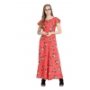 Generic Women's Crepe Floral Half Sleeves Full Length Gown(Red)