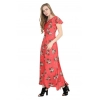 Generic Women's Crepe Floral Half Sleeves Full Length Gown(Red)