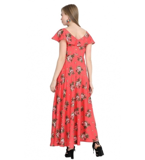Generic Women's Crepe Floral Half Sleeves Full Length Gown(Red)