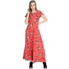 Generic Women's Crepe Floral Half Sleeves Full Length Gown(Red)