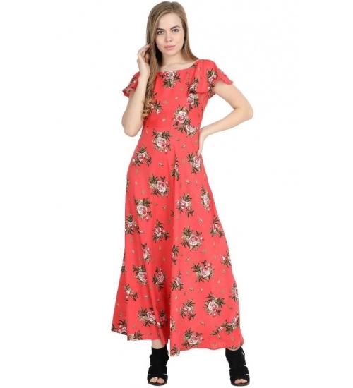 Generic Women's Crepe Floral Half Sleeves Full Length Gown(Red)