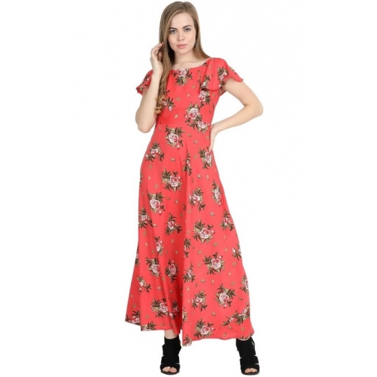 Generic Women's Crepe Floral Half Sleeves Full Length Gown(Red)