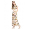 Generic Women's Crepe Floral Half Sleeves Full Length Gown(Beige)