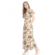 Generic Women's Crepe Floral Half Sleeves Full Length Gown(Beige)