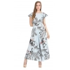 Generic Women's Crepe Floral Half Sleeves Full Length Gown(Blue)