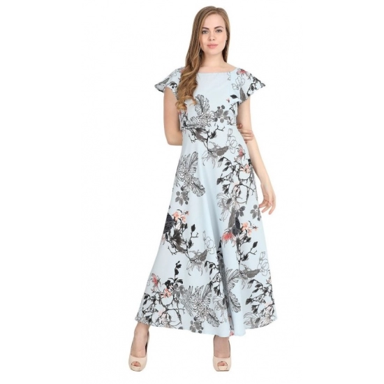 Generic Women's Crepe Floral Half Sleeves Full Length Gown(Blue) Generic Women's Crepe Floral Half Sleeves Full Length Gown(Blue)