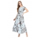 Generic Women's Crepe Floral Half Sleeves Full Length Gown(Blue)
