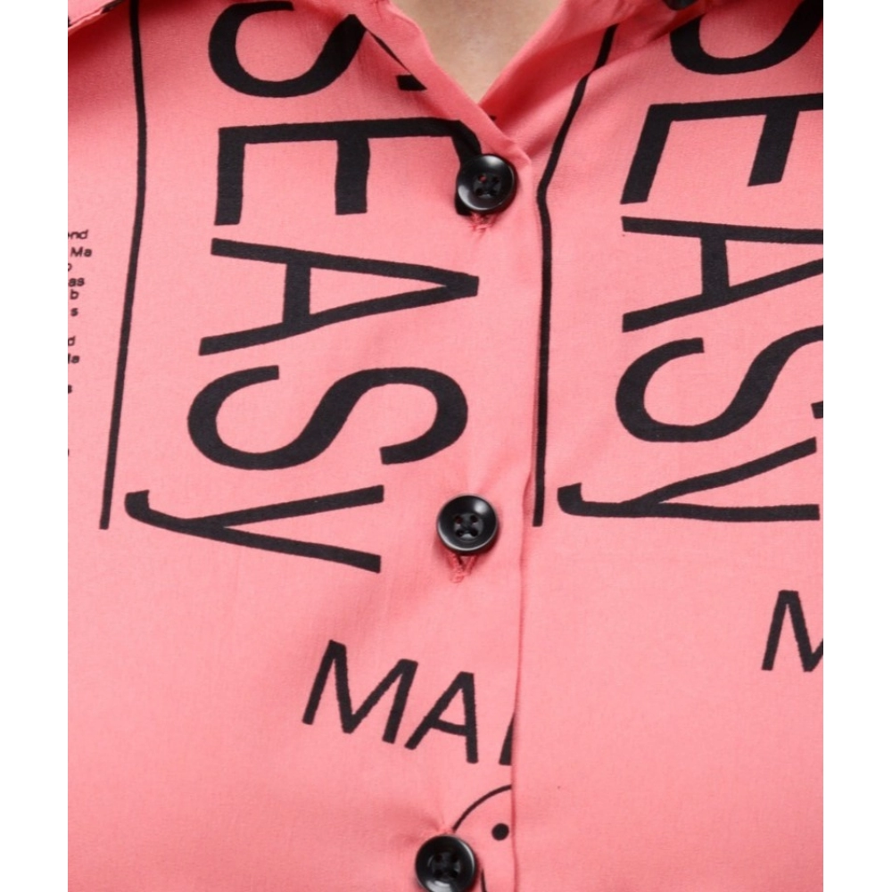 Generic Women's Crepe Paper Print Full Sleeve Short Tops(Peach)