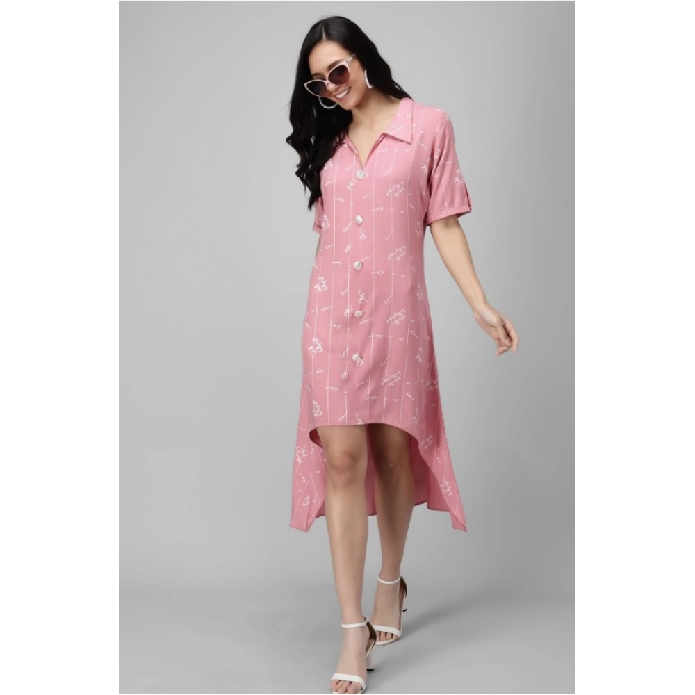 Generic Women's Rayon Printed Half Sleeve Short Tops(Pink)