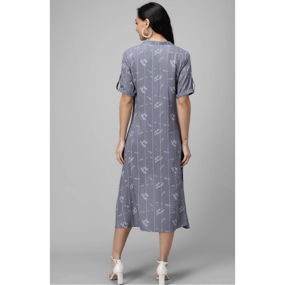 Generic Women's Rayon Printed Half Sleeve Short Tops(Grey)